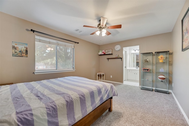 2621 Princeton Dr, Flower Mound, TX 75022 - bedroom featuring carpet flooring, ensuite bathroom, and a ceiling fan