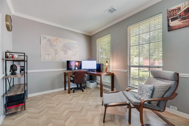 2621 Princeton Dr, Flower Mound, TX 75022 - home office featuring plenty of natural light and crown molding
