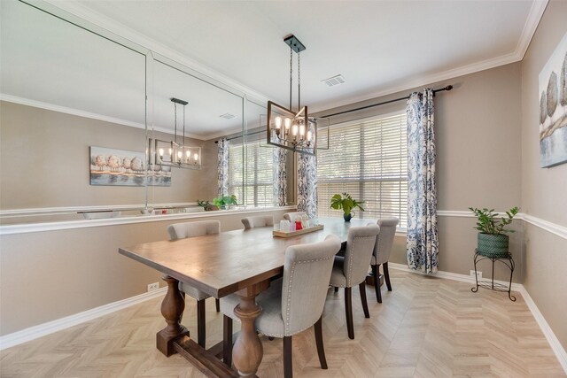 2621 Princeton Dr, Flower Mound, TX 75022 - dining space with a chandelier and crown molding