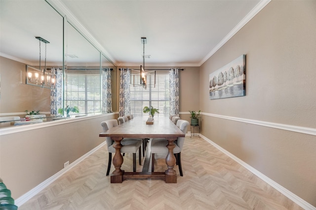 2621 Princeton Dr, Flower Mound, TX 75022 - dining room featuring a chandelier and ornamental molding