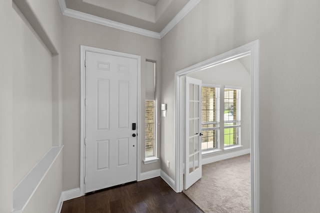 6001 Harwich Ln, Fort Worth, TX 76179 - entrance foyer with ornamental molding and dark wood finished floors