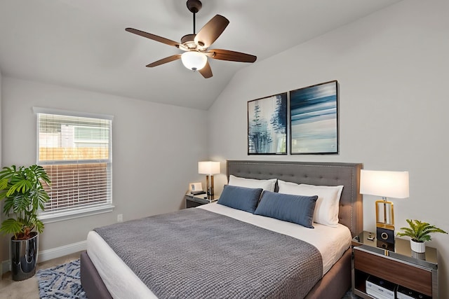 6001 Harwich Ln, Fort Worth, TX 76179 - carpeted bedroom with lofted ceiling and ceiling fan
