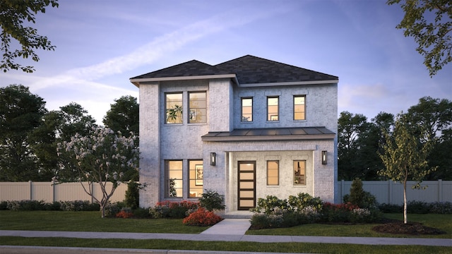 9494 Hedge St, Frisco, TX 75035 - modern home featuring brick siding and a standing seam roof