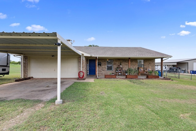 9395 Green Springs Cir, Sanger, TX 76266 - view of front of property featuring a garage, concrete driveway, covered porch, a shingled roof, and brick siding