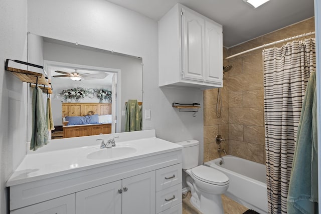 9395 Green Springs Cir, Sanger, TX 76266 - ensuite bathroom with vanity, shower / bath combo with shower curtain, and ceiling fan