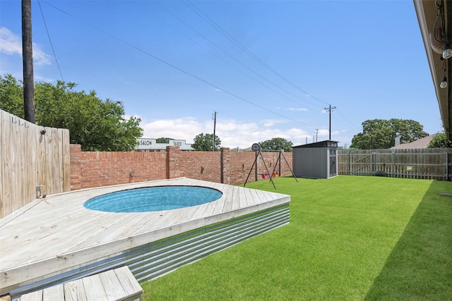 100 Tall Meadow St, Azle, TX 76020 - view of swimming pool featuring a fenced backyard and a storage shed