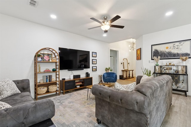 100 Tall Meadow St, Azle, TX 76020 - living area with a ceiling fan, light wood-style flooring, and recessed lighting