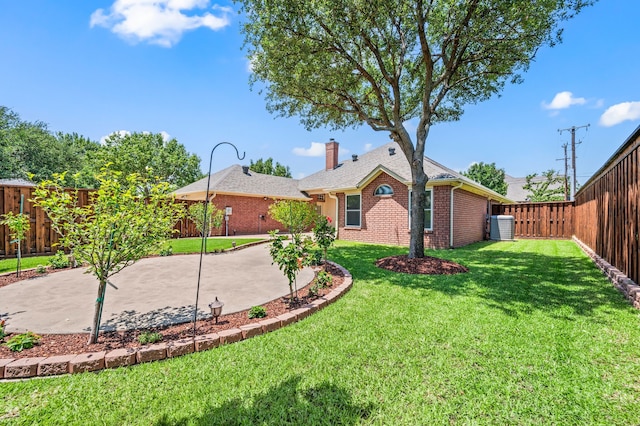6700 Crane Rd, North Richland Hills, TX 76182 - back of property featuring brick siding, a chimney, a fenced backyard, and a patio area