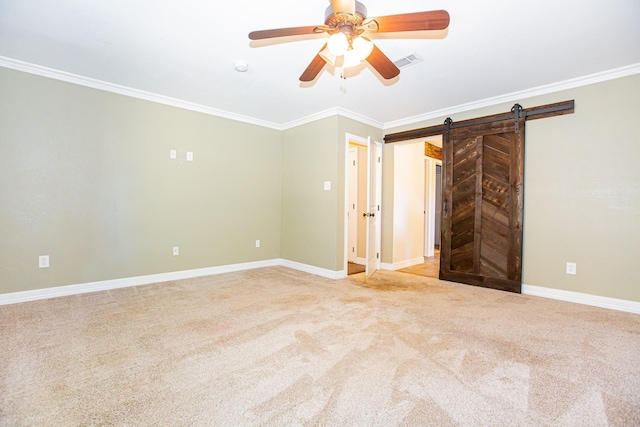 550 Briarwood Dr, Southlake, TX 76092 - unfurnished room featuring ornamental molding, a ceiling fan, carpet, and a barn door