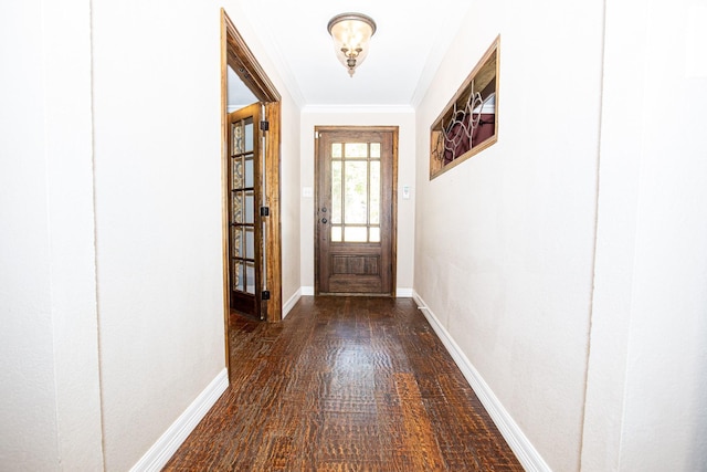 550 Briarwood Dr, Southlake, TX 76092 - doorway with crown molding and dark wood-type flooring