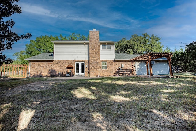 550 Briarwood Dr, Southlake, TX 76092 - rear view of property with a pergola, french doors, a chimney, brick siding, and a patio