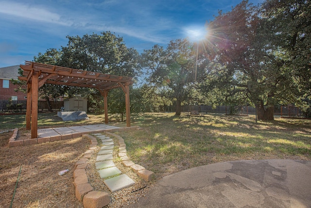 550 Briarwood Dr, Southlake, TX 76092 - fenced backyard with a storage shed, a pergola, and a patio