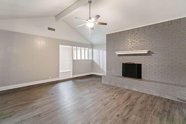 6708 Fair Meadows Dr, North Richland Hills, TX 76182 - unfurnished living room with wood finished floors, ceiling fan, and a fireplace