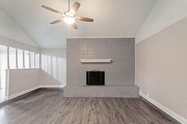 6708 Fair Meadows Dr, North Richland Hills, TX 76182 - unfurnished living room with vaulted ceiling, ceiling fan, wood finished floors, and a fireplace