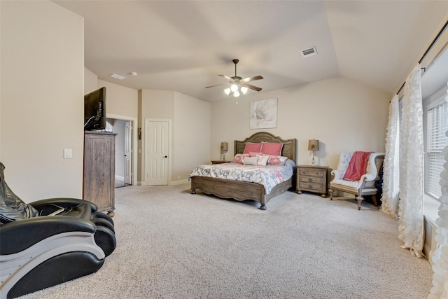 5005 Parkplace Dr, Denton, TX 76226 - carpeted bedroom with lofted ceiling and a ceiling fan