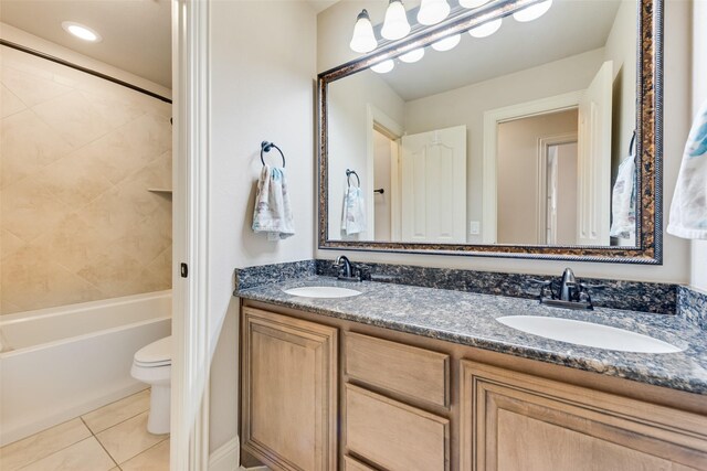 5005 Parkplace Dr, Denton, TX 76226 - full bath featuring tile patterned flooring, double vanity, and shower / bath combination
