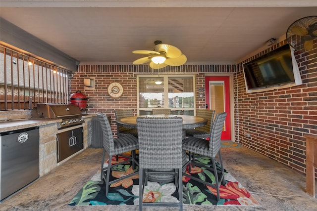 5005 Parkplace Dr, Denton, TX 76226 - view of patio / terrace featuring a ceiling fan, an outdoor kitchen, and outdoor dining area