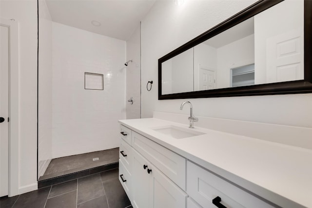 13625 Musselshell Dr, Ponder, TX 76259 - full bath with a tile shower, vanity, and tile patterned floors