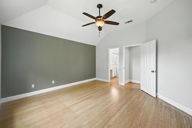 4917 Summer Oaks Ln, Fort Worth, TX 76123 - unfurnished bedroom with vaulted ceiling, light wood-style floors, a ceiling fan, and connected bathroom