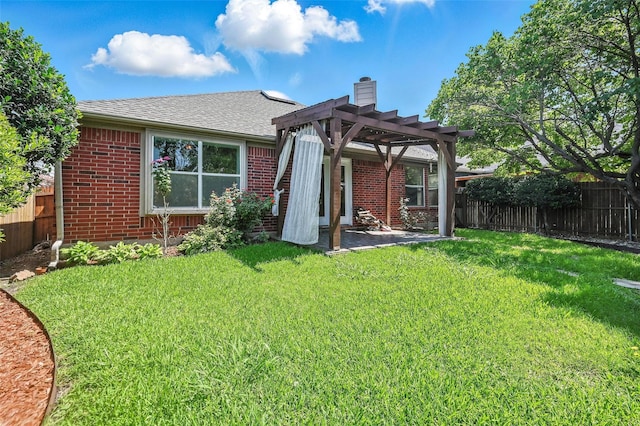 4917 Summer Oaks Ln, Fort Worth, TX 76123 - back of house featuring a pergola, a chimney, brick siding, and a patio area