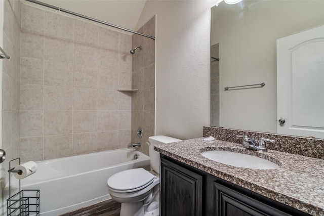1304 Meridian Dr, Forney, TX 75126 - bathroom with vanity, shower / tub combination, wood finished floors, and a textured wall