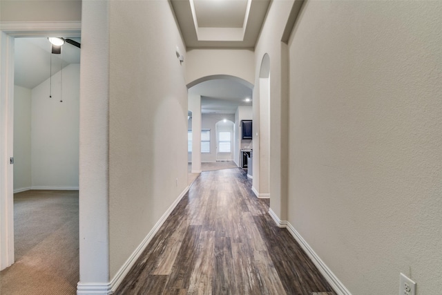 1304 Meridian Dr, Forney, TX 75126 - hall featuring arched walkways and dark wood-style floors