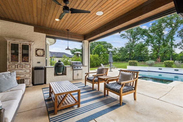 4705 Clydesdale Dr, Flower Mound, TX 75028 - view of patio featuring an outdoor kitchen, an outdoor pool, and a ceiling fan