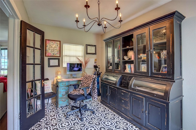 929 Church St, Sulphur Springs, TX 75482 - tiled home office with a chandelier