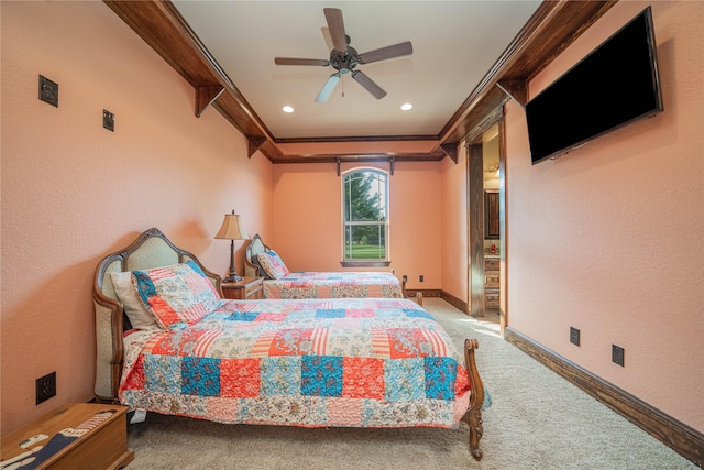 4555 Farm Rd Unit 1402, Mount Pleasant, TX 75455 - bedroom with carpet flooring, a textured wall, ornamental molding, a ceiling fan, and recessed lighting