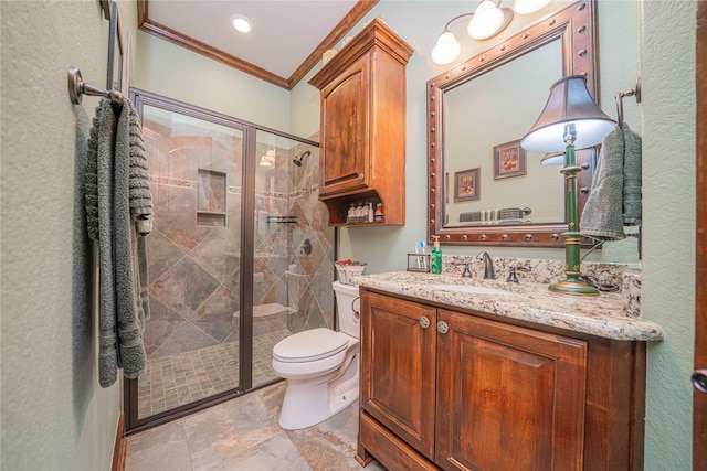 4555 Farm Rd Unit 1402, Mount Pleasant, TX 75455 - full bath with crown molding, a shower stall, and vanity
