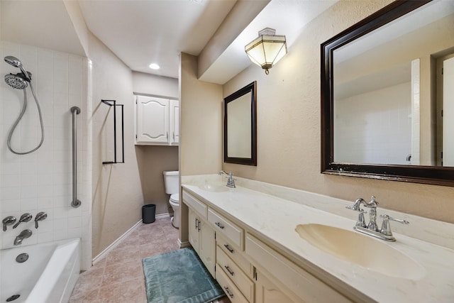 3302 Oxford Dr, Rowlett, TX 75088 - full bathroom with double vanity, tile patterned flooring, shower / tub combination, and recessed lighting