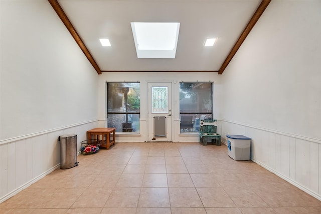 3302 Oxford Dr, Rowlett, TX 75088 - unfurnished sunroom with a skylight and lofted ceiling