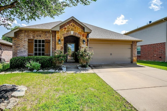 1347 Hillside Dr, Burleson, TX 76028 - view of front of property with an attached garage, brick siding, concrete driveway, and a front lawn