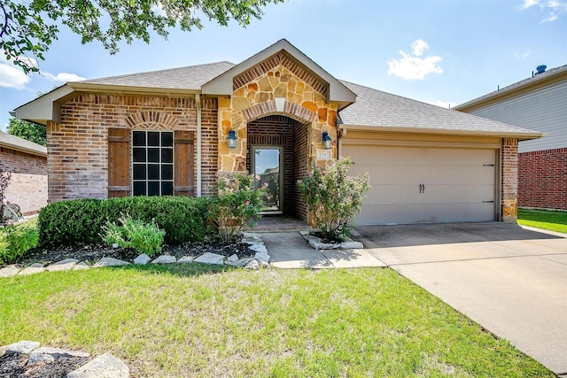 1347 Hillside Dr, Burleson, TX 76028 - view of front of home featuring an attached garage, driveway, a front lawn, and a shingled roof