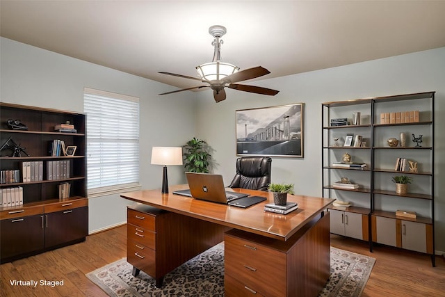 1347 Hillside Dr, Burleson, TX 76028 - office area with wood finished floors and ceiling fan