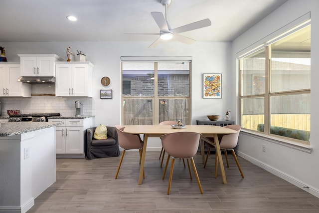 9657 Alderleaf Trl, Fort Worth, TX 76036 - dining area with ceiling fan, light wood-style flooring, and recessed lighting