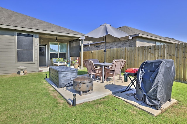 9657 Alderleaf Trl, Fort Worth, TX 76036 - view of yard with an outdoor fire pit, a patio area, and outdoor dining space