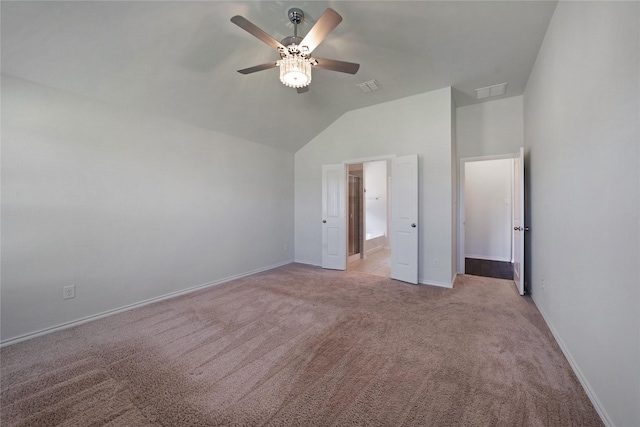 4205 Cordata Dr, Melissa, TX 75454 - unfurnished bedroom with carpet floors, vaulted ceiling, ceiling fan, and connected bathroom