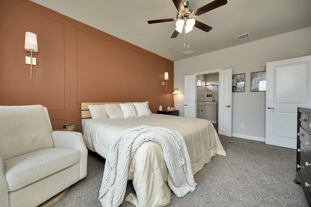 2305 Waggoner Ranch Dr, Weatherford, TX 76087 - carpeted bedroom with ensuite bath and a ceiling fan