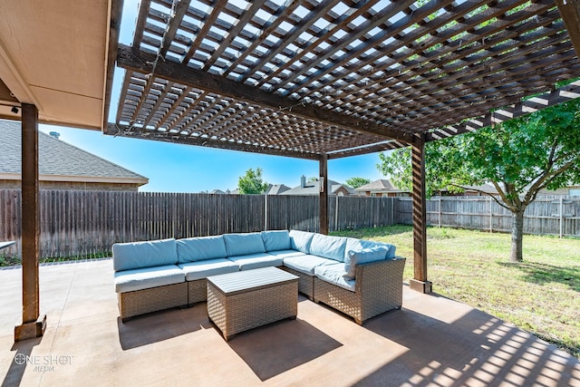 217 Sugarloaf Ave, Abilene, TX 79602 - fenced backyard featuring an outdoor hangout area, a pergola, and a patio