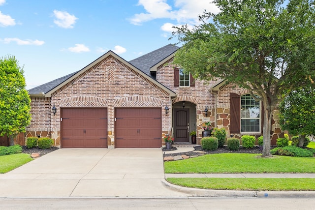 682 Cannon Dr, Fate, TX 75087 - view of front of house with brick siding, an attached garage, roof with shingles, and driveway