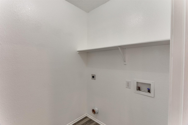 8732 Hunters Trl, Fort Worth, TX 76123 - washroom with hookup for a washing machine, electric dryer hookup, attic access, and wood finished floors