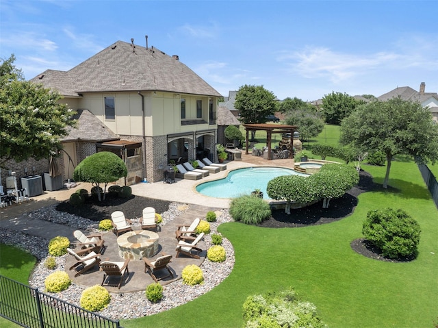 109 Old Vineyard Ln, Heath, TX 75032 - view of swimming pool with a pergola, a patio area, an in-ground hot tub, and a fenced backyard