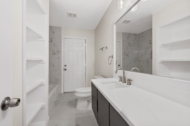 1828 Tracey Cir, Irving, TX 75060 - full bathroom featuring marble finish flooring, vanity, and shower / bathtub combination