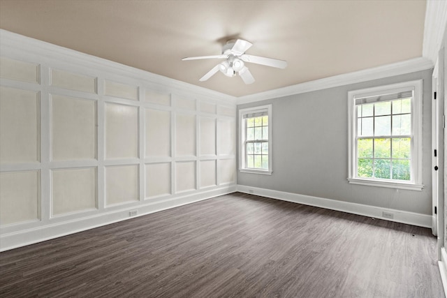 119 Locust Ct, Oak Leaf, TX 75154 - empty room with ornamental molding, dark wood-style floors, and ceiling fan