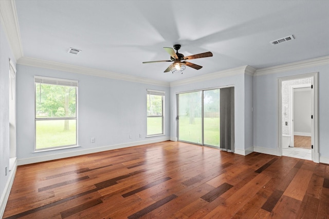 119 Locust Ct, Oak Leaf, TX 75154 - empty room with a ceiling fan, hardwood / wood-style floors, healthy amount of natural light, and ornamental molding