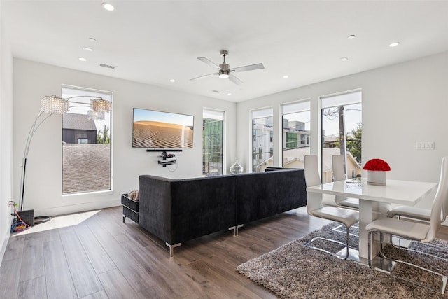 4726 Manett St Unit 101, Dallas, TX 75204 - living room with a ceiling fan, healthy amount of natural light, wood finished floors, and recessed lighting