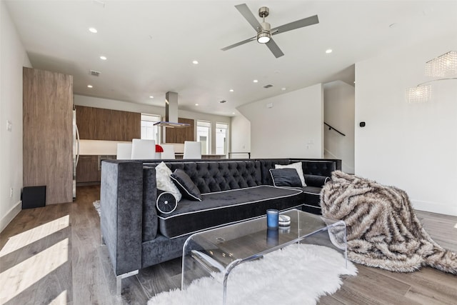 4726 Manett St Unit 101, Dallas, TX 75204 - living area featuring recessed lighting, wood finished floors, and ceiling fan