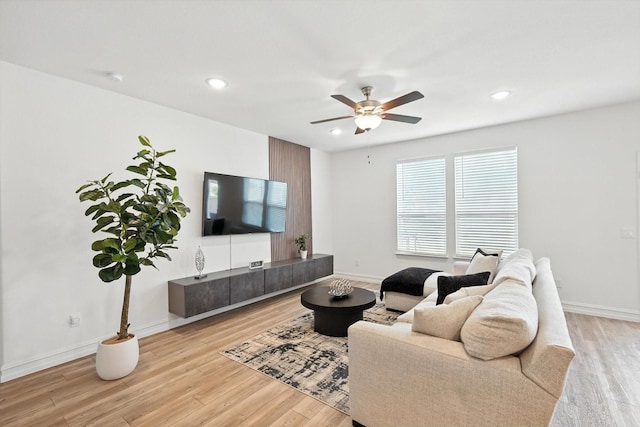 1213 Bonsmara Dr, Northlake, TX 76247 - living area featuring wood finished floors, a ceiling fan, and recessed lighting