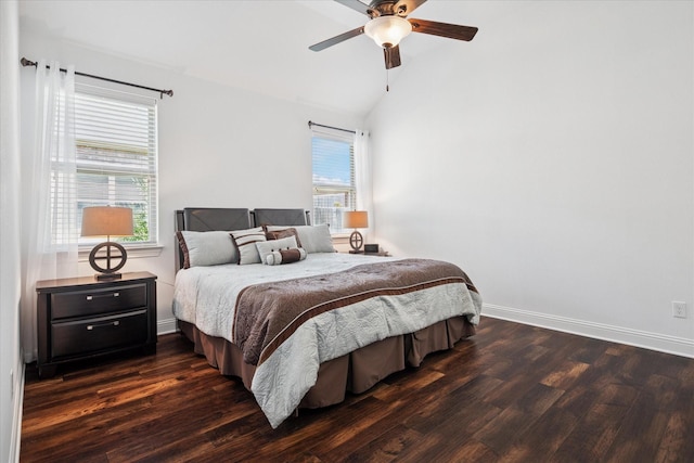 5704 Ridgeson Dr, Mckinney, TX 75071 - bedroom with multiple windows, wood finished floors, vaulted ceiling, and a ceiling fan